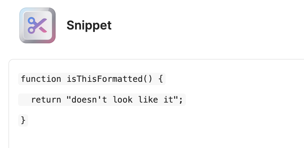 Screenshot of 1Password desktop, showing an unhighlighted code snippet